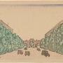 Marunouchi: Tokyo Station c 1929-1932 by Suwa Kanenori Japanese 1897-1932; woodcut on paper. (c) Carnegie Museum of Art, Pittsburgh. Bequest of Dr. James B. Austin, 89.28.732.12