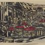 Vegetable Market Kanda 5/1/1930 by Maekawa Senpan Japanese 1889-1960; woodcut on paper. (c) Carnegie Museum of Art, Pittsburgh. Bequest of Dr. James B. Austin, 89.28.977.5