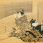 Courtesan Playing the Samisen by Isoda Koryusai c 1785 Hanging scroll; ink and gold on silk. Image by Isoda Koryusai, uploaded by Wmpearl [Public Domain], via Wikimedia Commons
