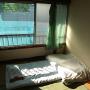 A futon bed on tatami mats in a typical Japanese bedroom. Photo by JL, (c) ASC