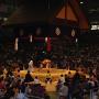Sumo wrestlers grapple as the crowd watches. Photo by JL, (c) ASC